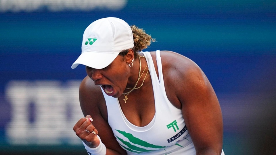 Taylor Townsend reacts during a women's singles match at the 2025 US Open on Sunday, Aug. 31, 2025 in Flushing, NY. (Garrett Ellwood/USTA)