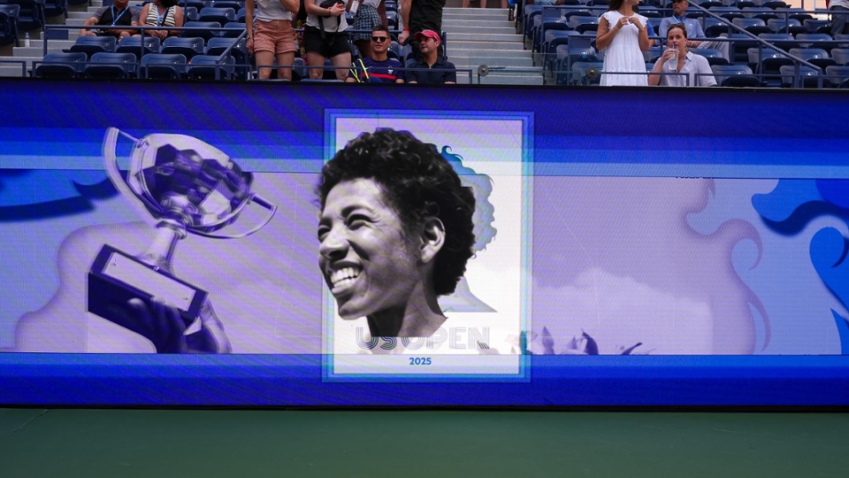 View of Althea Gibson 75th Tribute signage before a women's singles match at the 2025 US Open on Sunday, Aug. 24, 2025 in Flushing, NY. (Darren Carroll/USTA)