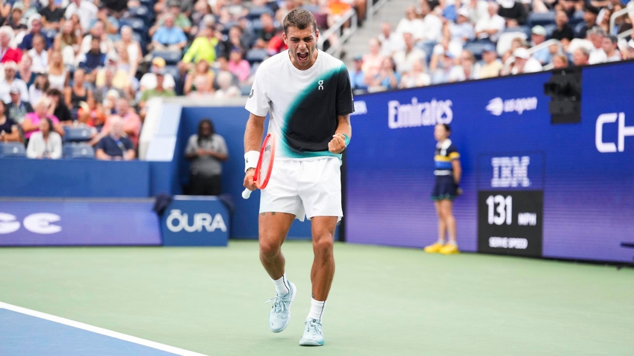 Flavio Cobolli reacts during a Men's Singles match on Day Three of the 2026 US Open at USTA Billie Jean King National Tennis Center on Tuesday, September 1, 2026 in Flushing, NY. (Photo by Jeff Dean/USTA)