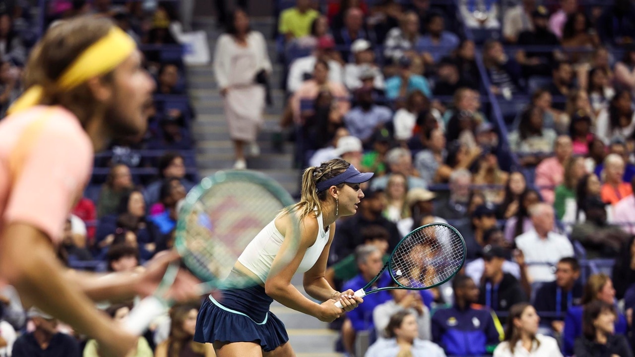 Paula Badosa waits for a return during the US Open Mixed Madness presented by IHG Hotels & Resorts as part of the 2024 US Open Fan Week on Tuesday, Aug. 20, 2024 in Flushing, NY. (Dustin Satloff/USTA)
