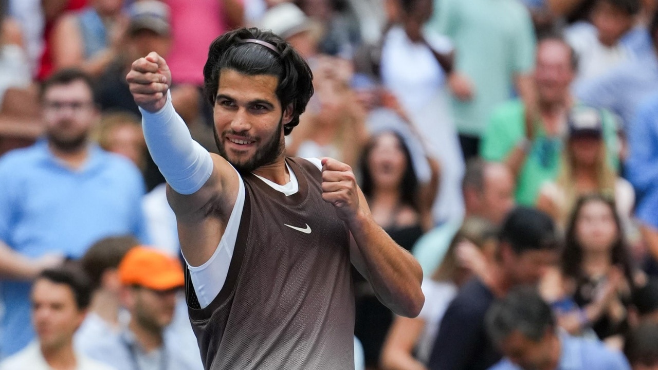 Carlos Alcaraz reacts after a Men's Singles match on Day Six of the 2026 US Open at USTA Billie Jean King National Tennis Center on Friday, September 4, 2026 in Flushing, NY. (Photo by Garrett Ellwood/USTA)