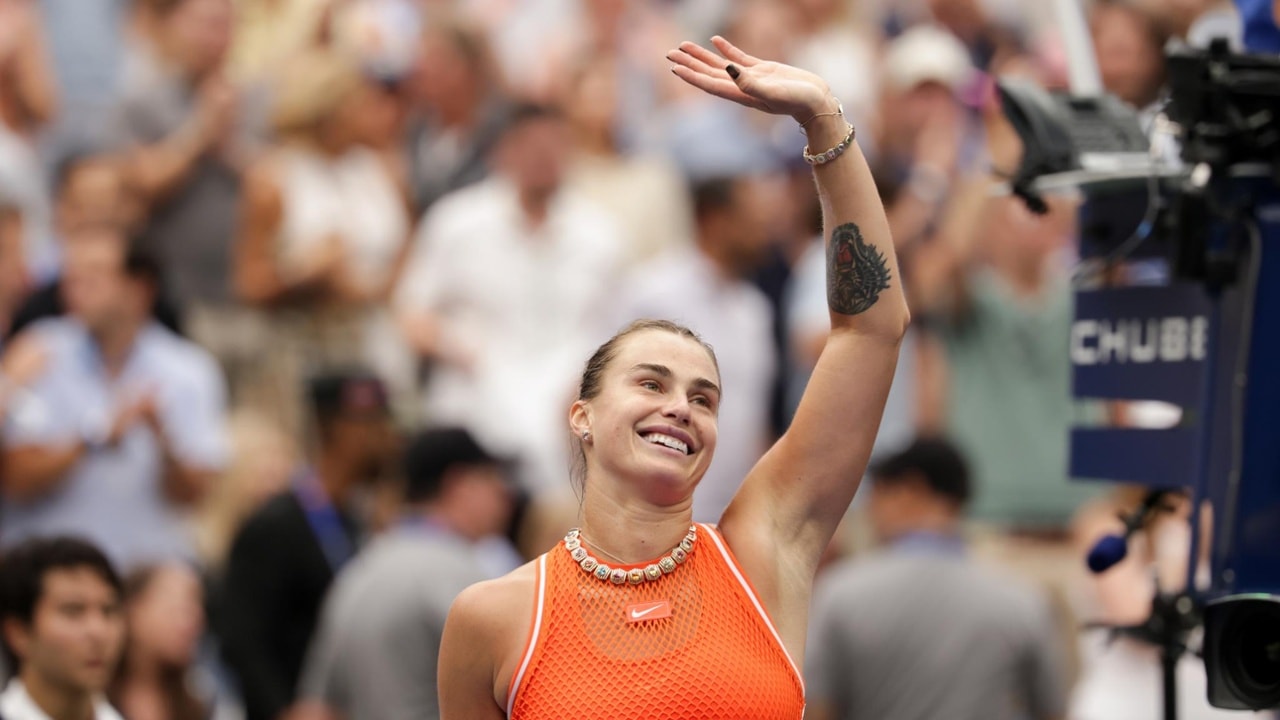 Aryna Sabalenka greets the crowd after a Women's Singles match on Day Eight of the 2026 US Open at USTA Billie Jean King National Tennis Center on Sunday, September 6, 2026 in Flushing, NY. (Photo by Simon Bruty/USTA)