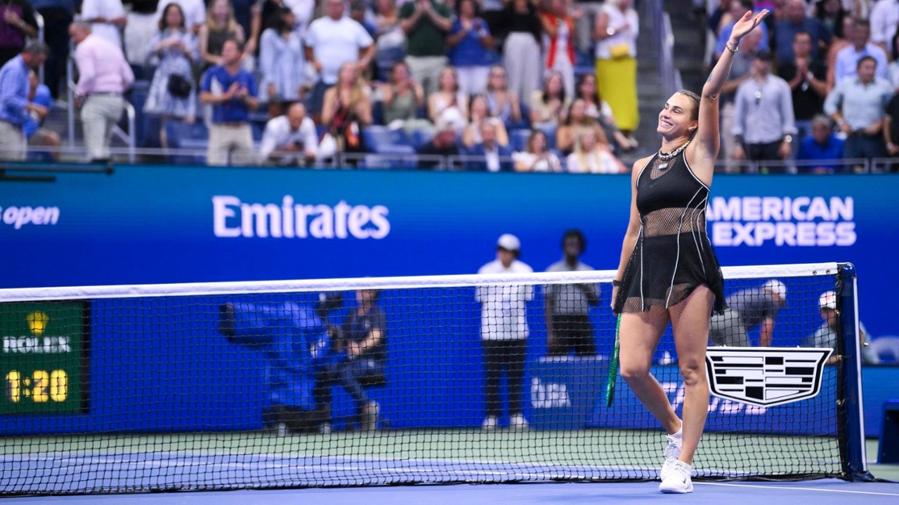 Aryna Sabalenka waves after a Women's Singles semifinal match on Day Twelve of the 2026 US Open at USTA Billie Jean King National Tennis Center on Thursday, September 10, 2026 in Flushing, NY. (Photo by Mike Lawrence/USTA)
