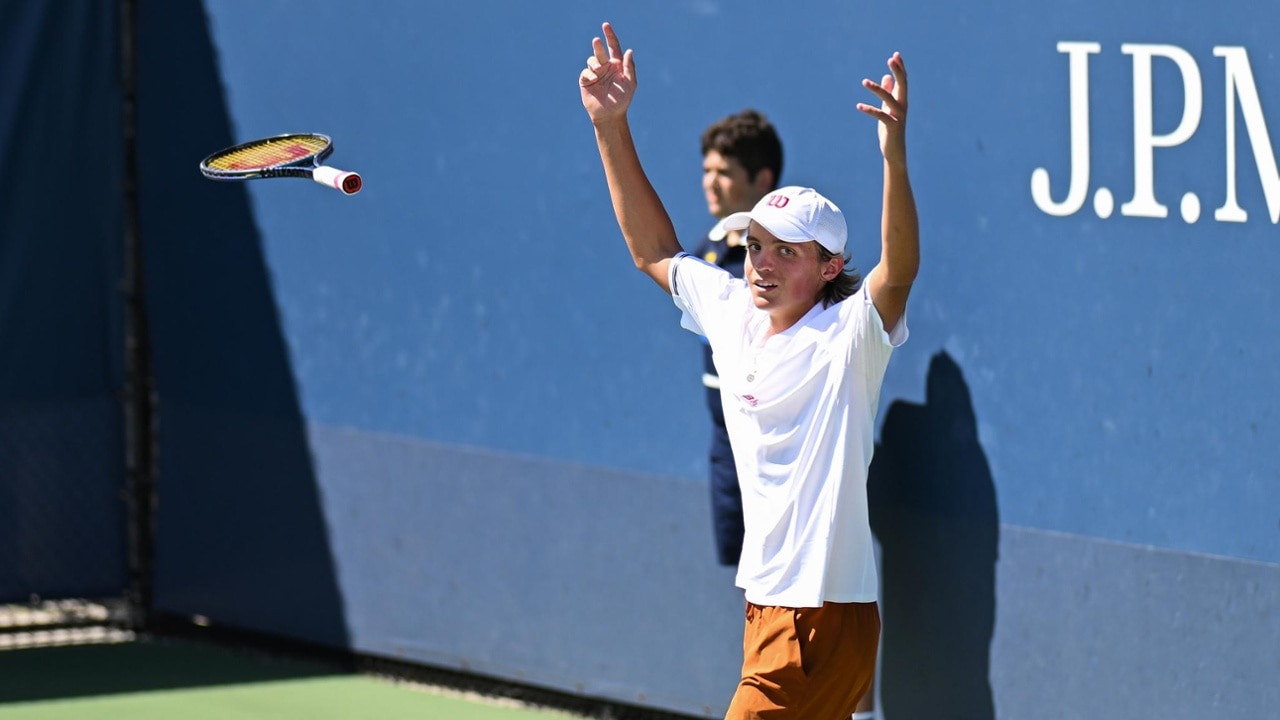 Marcel Latak reacts during a Junior Boys' Singles semifinal match on Day Thirteen of the 2026 US Open at USTA Billie Jean King National Tennis Center on Friday, September 11, 2026 in Flushing, NY. (Photo by Rhea Nall/USTA)