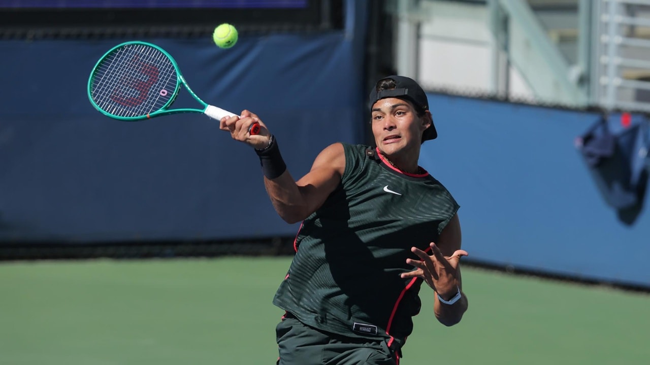 Guto Miguel in action during a Junior Boys' Singles semifinal match on Day Thirteen of the 2026 US Open at USTA Billie Jean King National Tennis Center on Friday, September 11, 2026 in Flushing, NY. (Photo by Brad Penner/USTA)
